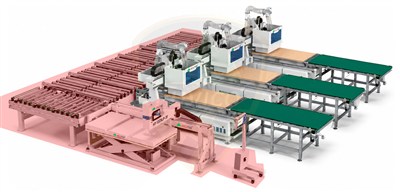 DÂY CHUYỀN MÁY CNC NESTING FULL LINE IN TEM CẤP PHÔI TỰ ĐỘNG 3 MÁY HOLZTEK